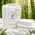 TOSMO Luxury Cooling Sheet Set - 100% Viscose from Bamboo, 4-Piece Bedding Set (Queen Size) - 18' Extra Deep Pockets, Oeko-Tex Certified, Silky Soft and Breathable, Classic White
