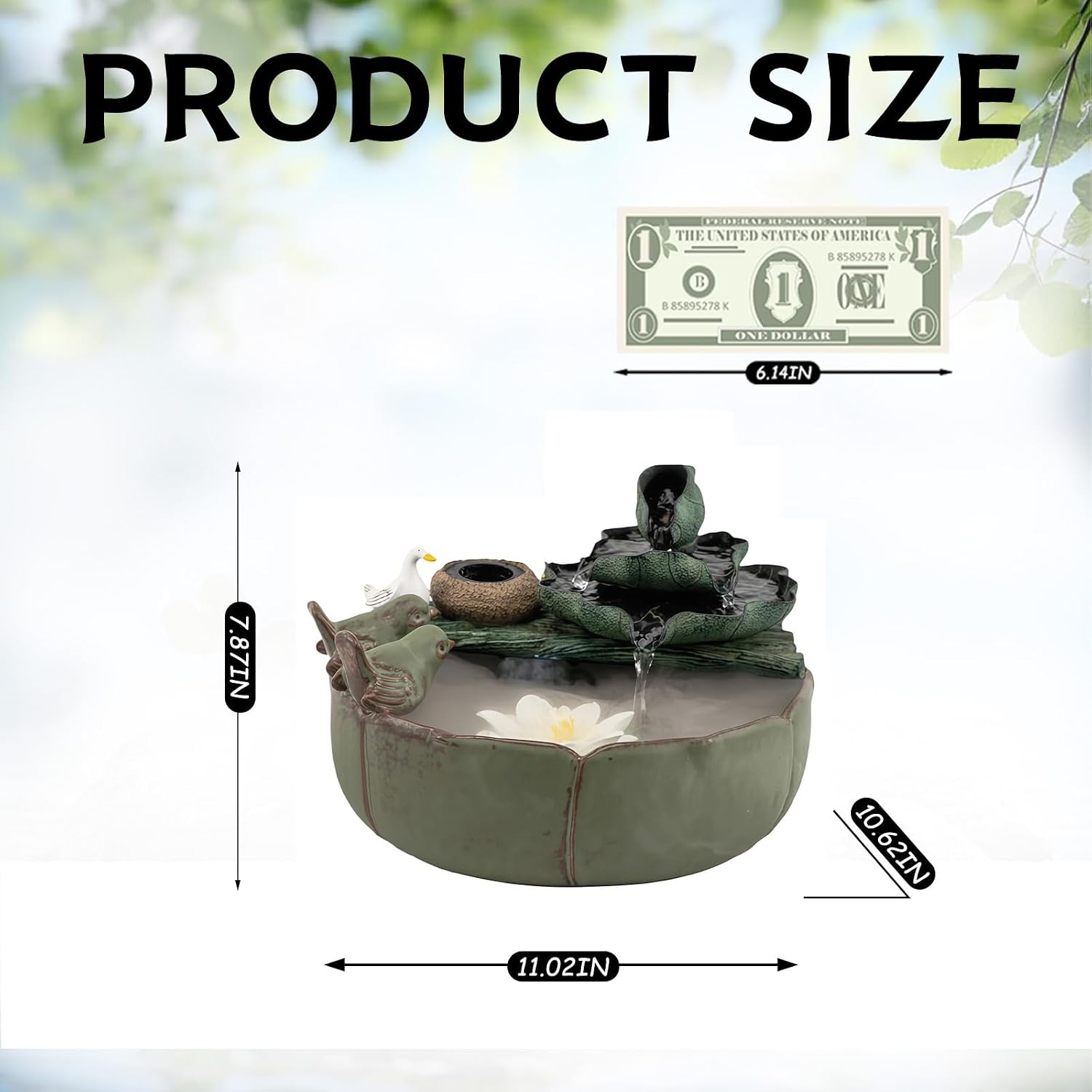 Tabletop Water Fountain Indoor - Water Fountain Decor for Meditation, Relaxation for Yoga, Study, Tea, Living Room, Office (Large with Atomization)