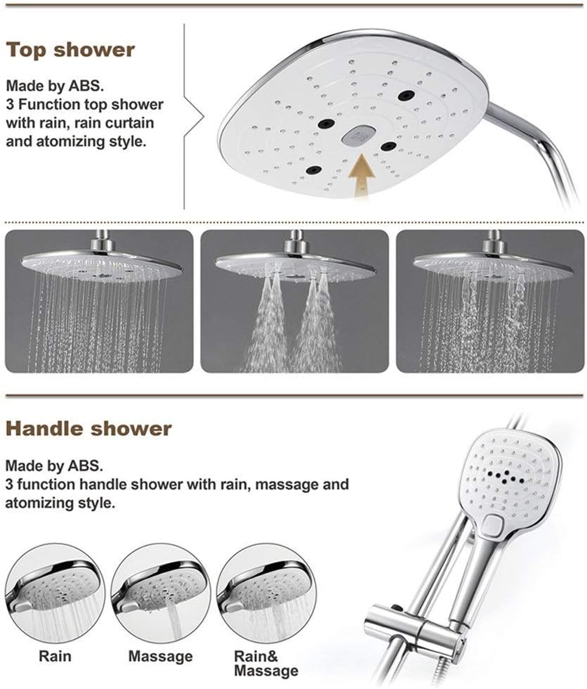 Shower Set Chrome Plated Brass Body ABS and Spray Shower Wall- Mounted Shower Combination Set with Function 3 Thermostatic Bathtub Shower Faucet Bath