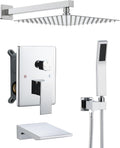 DASAN Tub Shower Faucets Sets Complete Bathtub Shower System with Waterfall Tub Spout, Chrome Bathtub Faucet Set Tub and Shower Faucet Combo Trim Kit with Valve, DA-SS04PC-S10W
