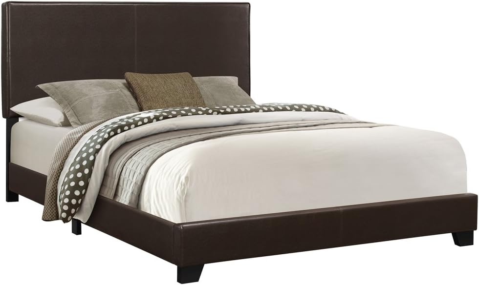 Monarch specialties , Bed, Leather-Look, Dark Brown, Queen