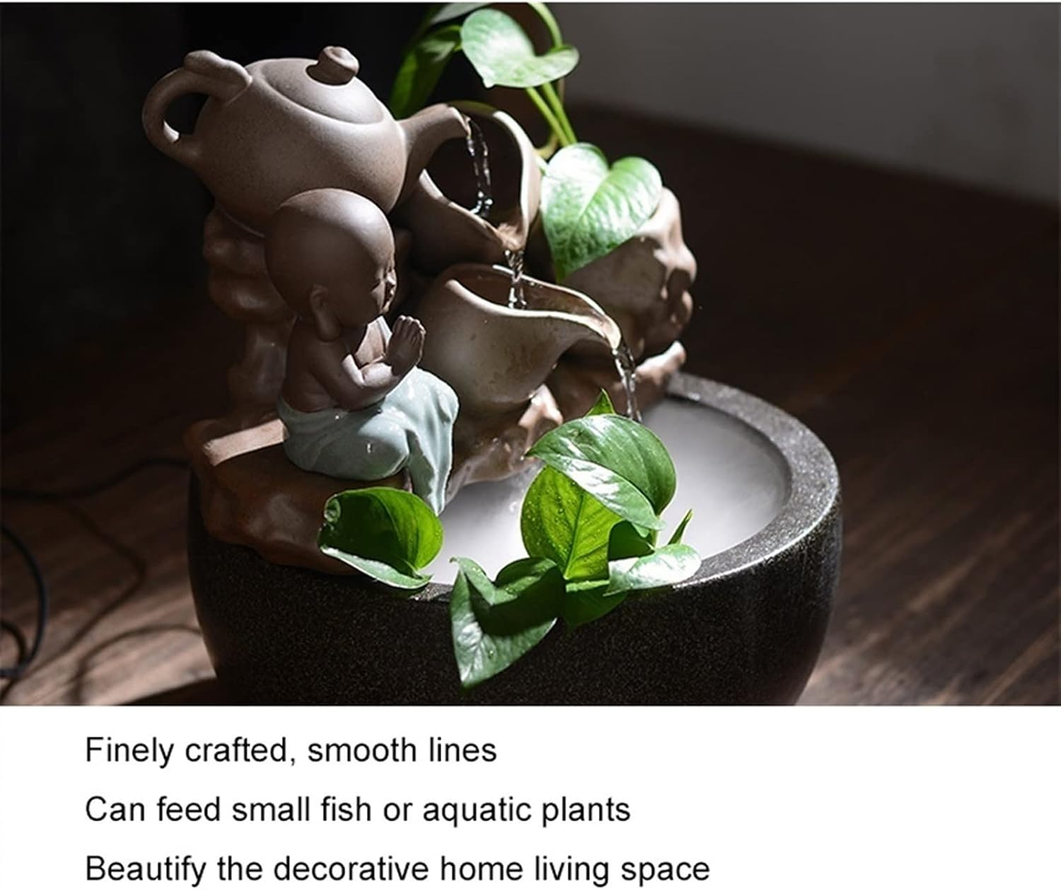 HIHELO Tabletop Fountain Ceramic Water Fountain Decoration Living Room Home Waterscape Lucky Fengshui Wheel Bonsai with Atomizer Desktop Decoration Indoor Fountain