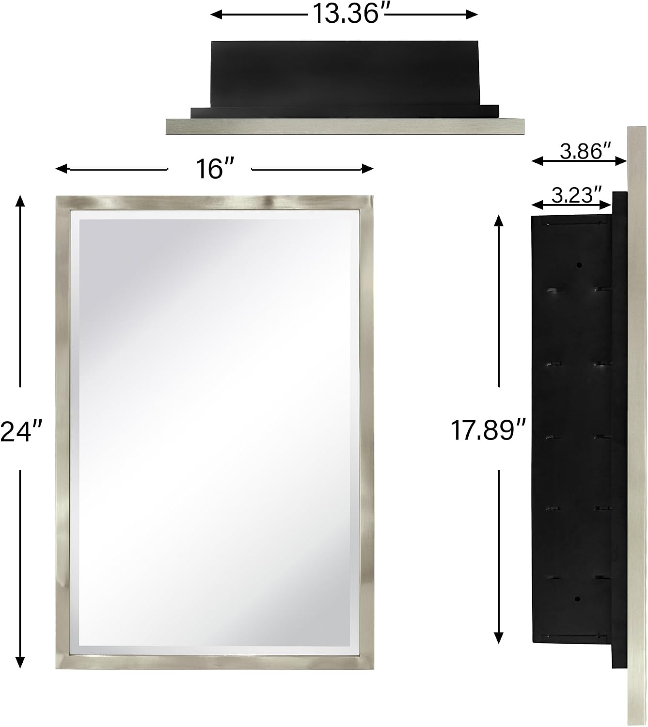 TEHOME Brush Nickel Metal Framed Recessed Bathroom Medicine Cabinet with Mirror Rectangle Tilting Beveled Vanity Mirrors for Wall 16 x 24 inches