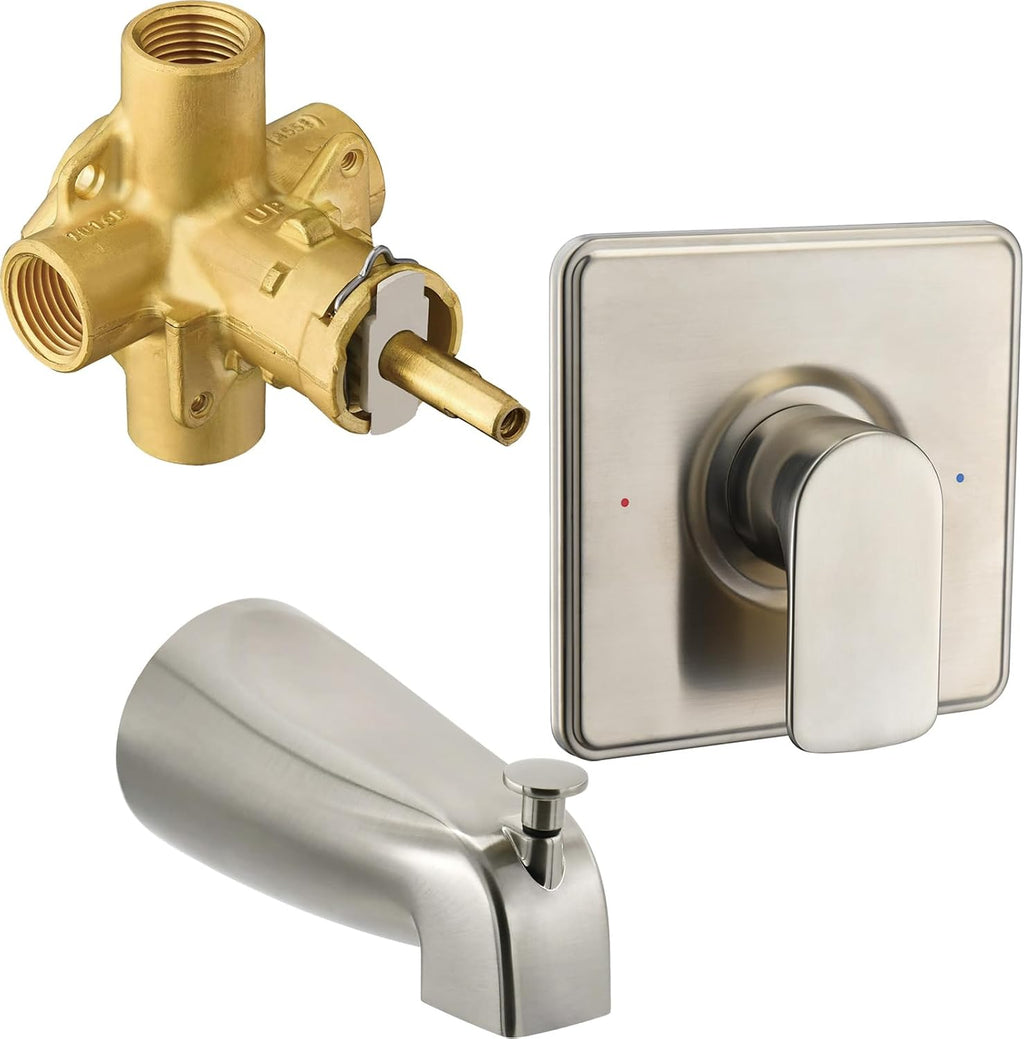 Tearel Replacement for Moen Posi Temp Shower Valve and Trim Kit, Complete Set for Tub and Shower Faucet, Includes Valve Body, Handle, Escutcheon Plate, Tub Spout, Brushed Nickel