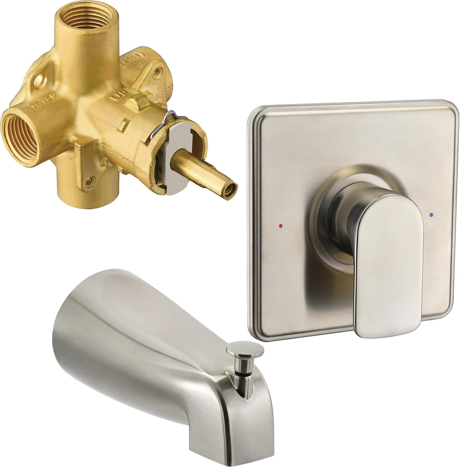 Tearel Replacement for Moen Posi Temp Shower Valve and Trim Kit, Complete Set for Tub and Shower Faucet, Includes Valve Body, Handle, Escutcheon Plate, Tub Spout, Brushed Nickel