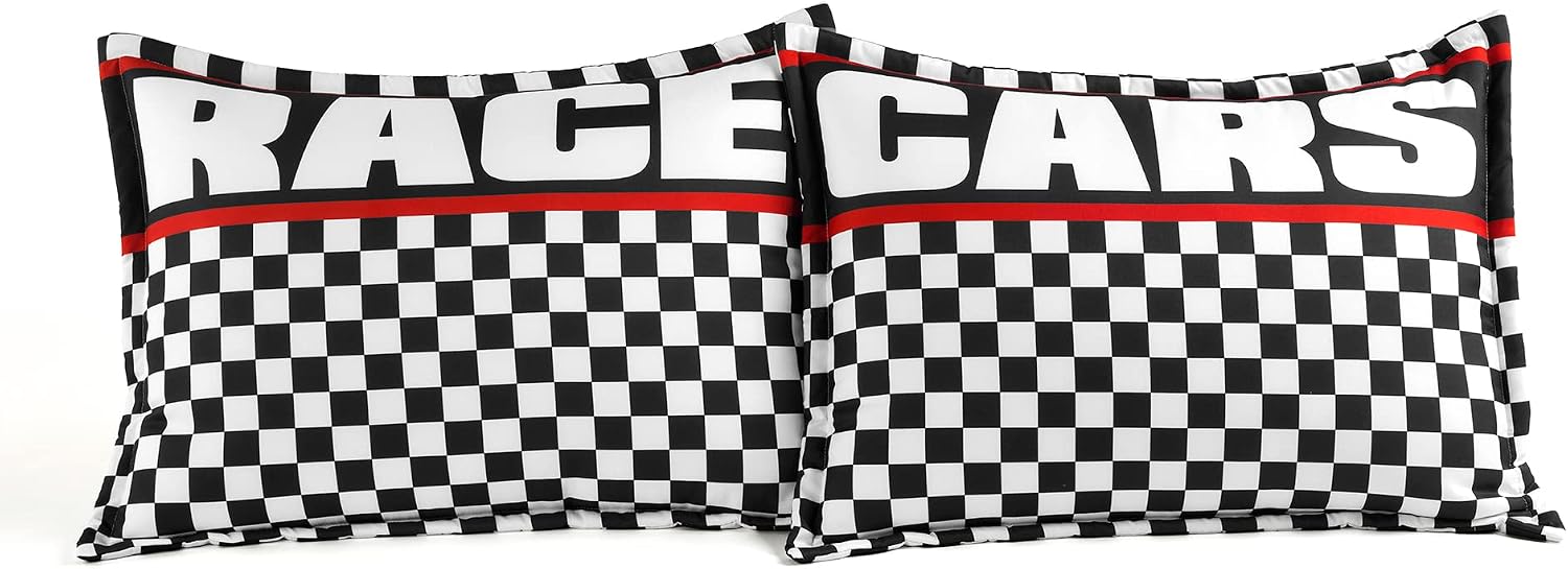 Lush Decor Racing Cars Reversible Comforter Queen Size 5 Piece Set Full/Queen Black & Multi - Kids Bedding Set Queen Comforter - Car Decor