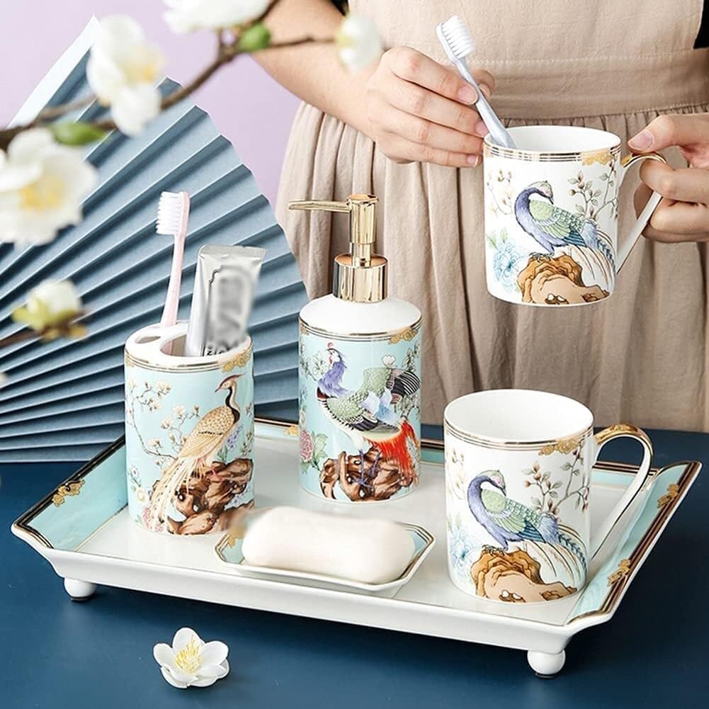 Bathroom Accessories Set Soap Dispenser Vanity Ceramic Set Manual Pump Bottles Bottle Plastic Bathroom Kitchen Hotel Restaurant Victorian Decor(Rot)