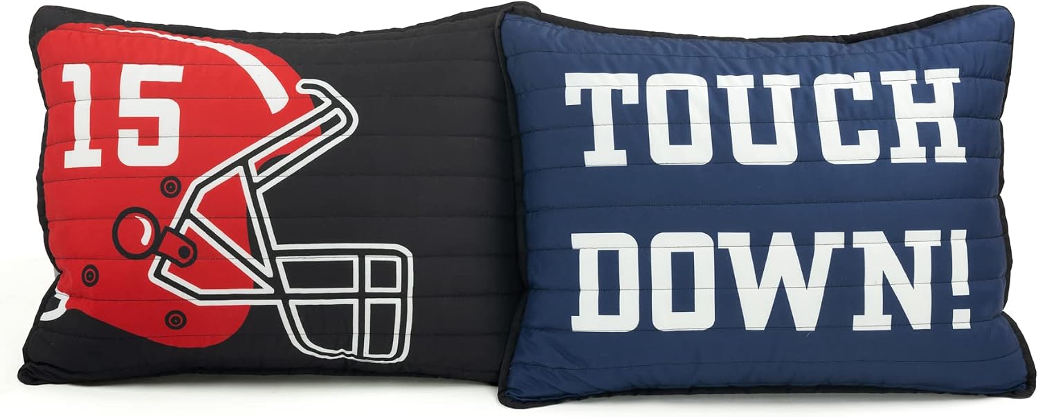 Lush Decor American Football Reversible Quilt Queen Size 5 Piece Set Full/Queen Black & Navy - Kids Bedding Set Queen Quilt - Football Decor