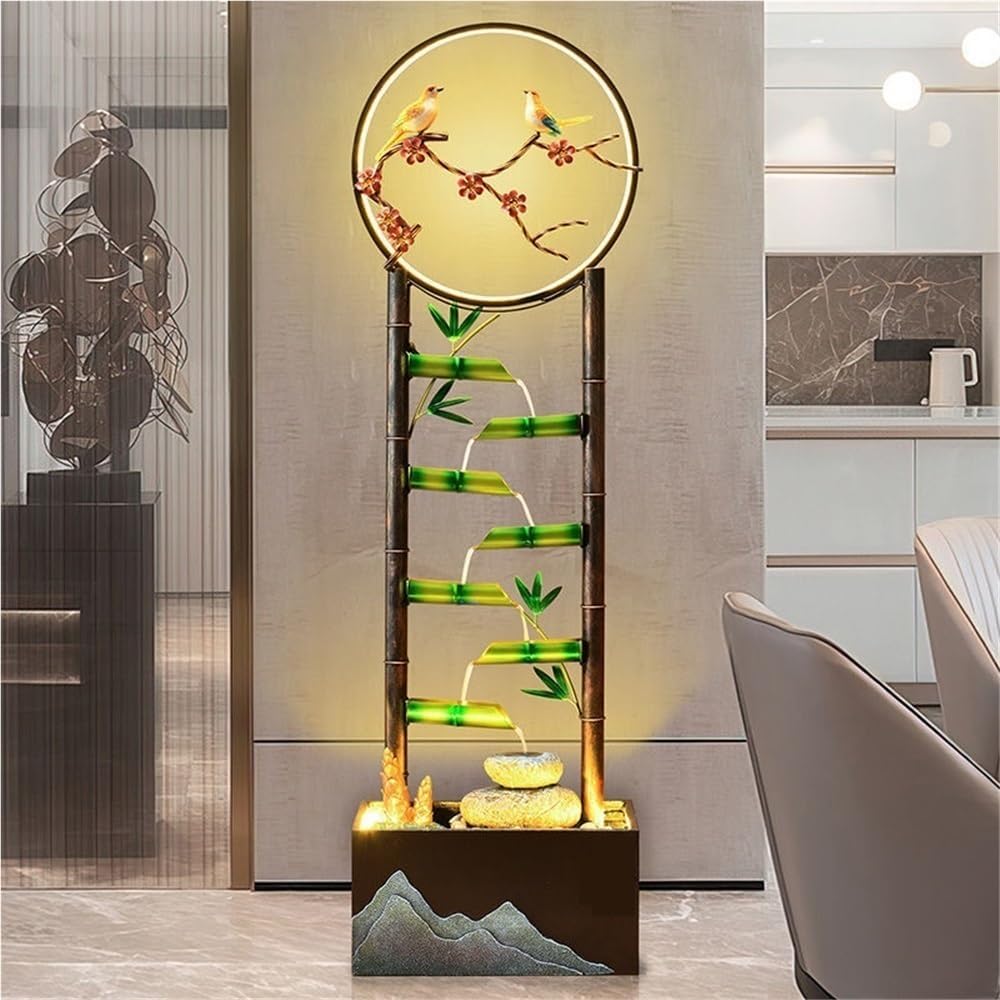51.6'' Tall Indoor Water Fountain with LED Lights, Metal Floor Standing Water Fountain Home Decorative for Office, Study Room, Tea Room, Yoga Room, Beauty Club Decor