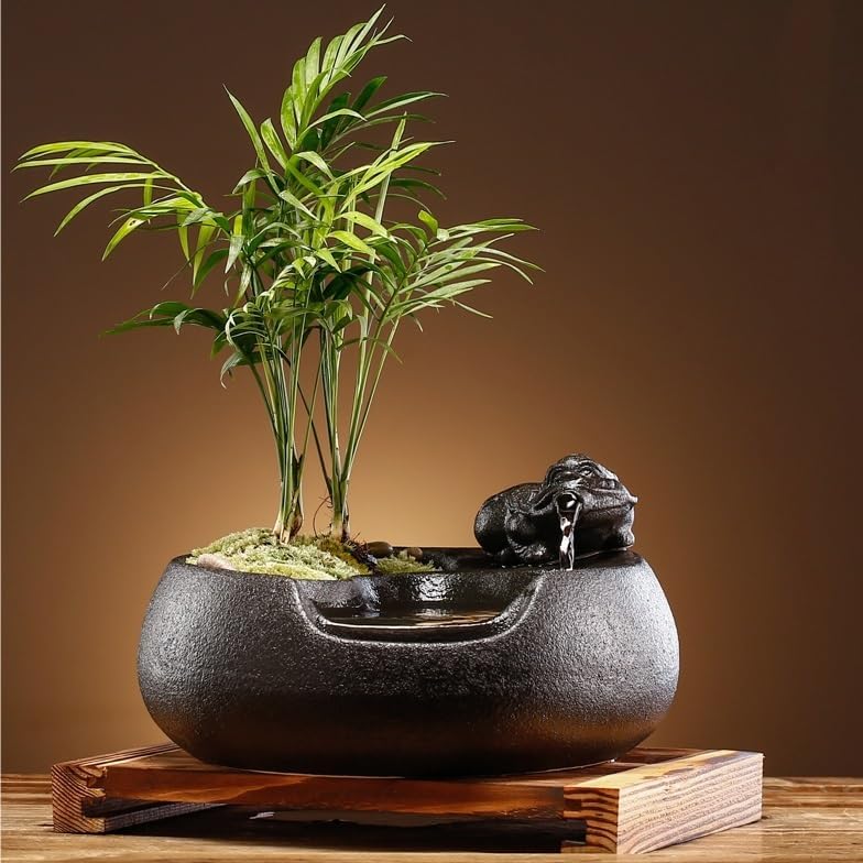 GUERNSEY Tabletop Fountain Tabletop Fountain Creative Flowing Water Home Interior Small Ornaments Desk Surface Potted Plant Micro Landscape Indoor Fountain