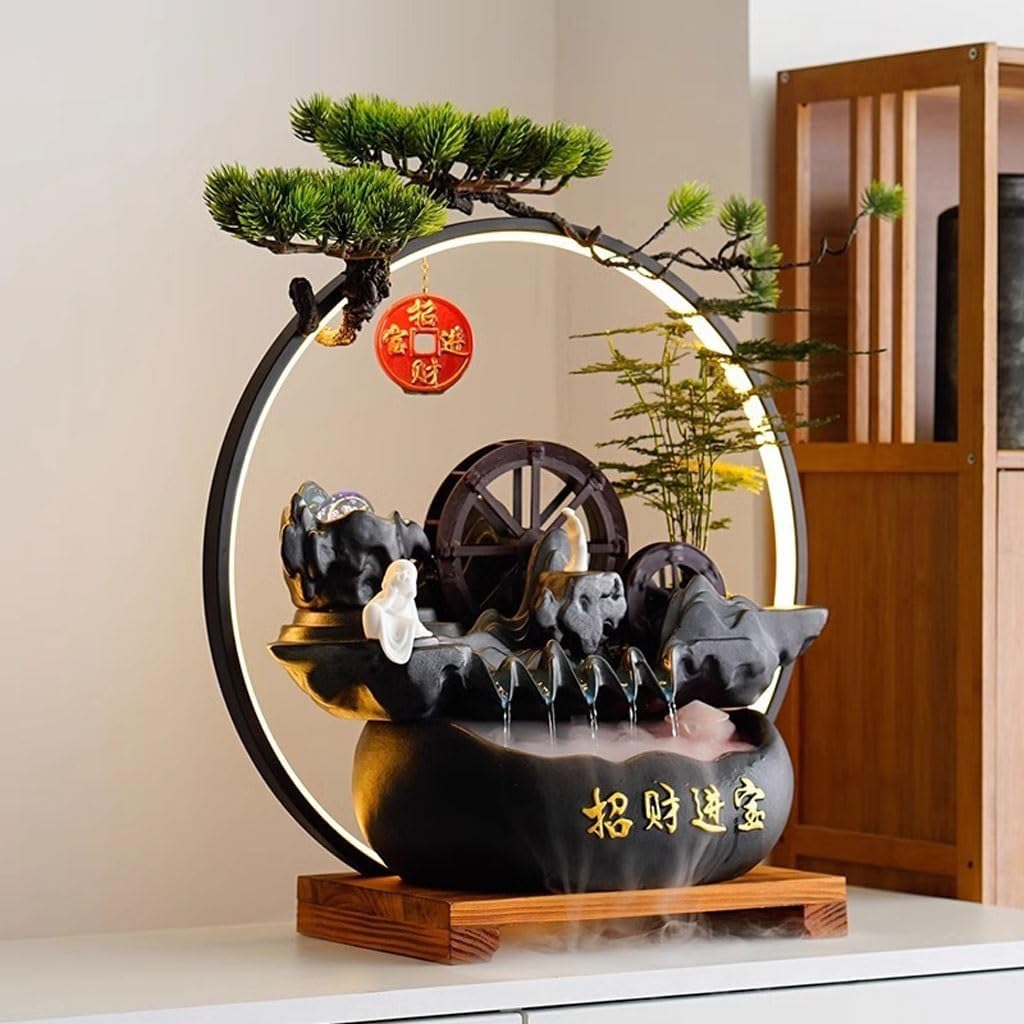 GUERNSEY Tabletop Fountain Chinese Style Water Circulation Ornaments Living Room Waterwheel Circulating Water Ornaments Study Desk Fountain Indoor Waterfall Feature Indoor Fountain