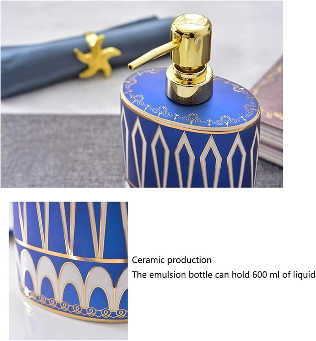 Ceramics Bathroom Accessories Set 6-Piece Soap Dispenser，Toothbrush Holder，Toothbrush Cup，Soap Dish，Tray Bathroom Accessory Sets Blue Bath Set