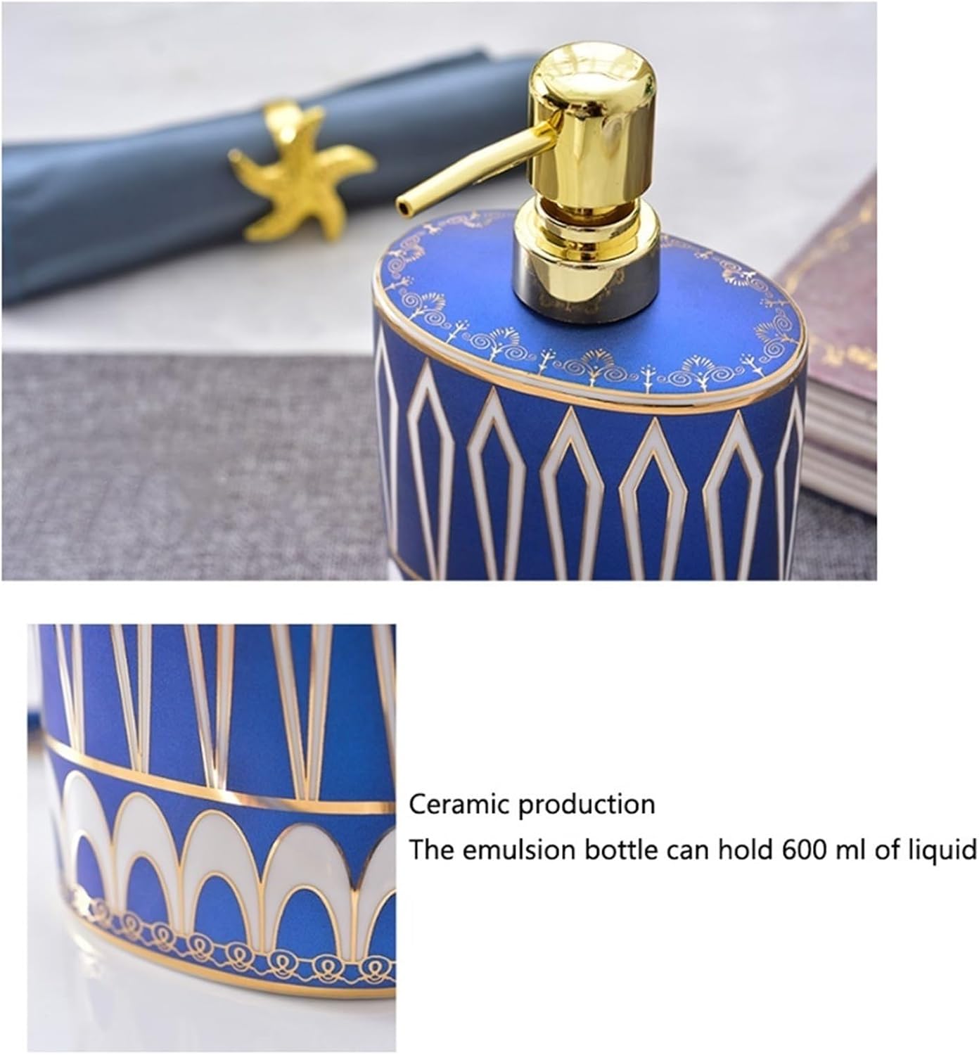 Ceramics Bathroom Accessories Set 6-Piece Soap Dispenser，Toothbrush Holder，Toothbrush Cup，Soap Dish，Tray Bathroom Accessory Sets Blue Bath Set