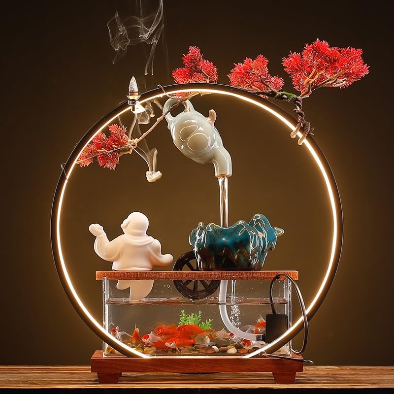 GUERNSEY Tabletop Fountain Tabletop Fountain Hanging Pot Flowing Water Fountain Ornaments Water Circulation Fish Tank Desktop Office Fountain Indoor Fountain