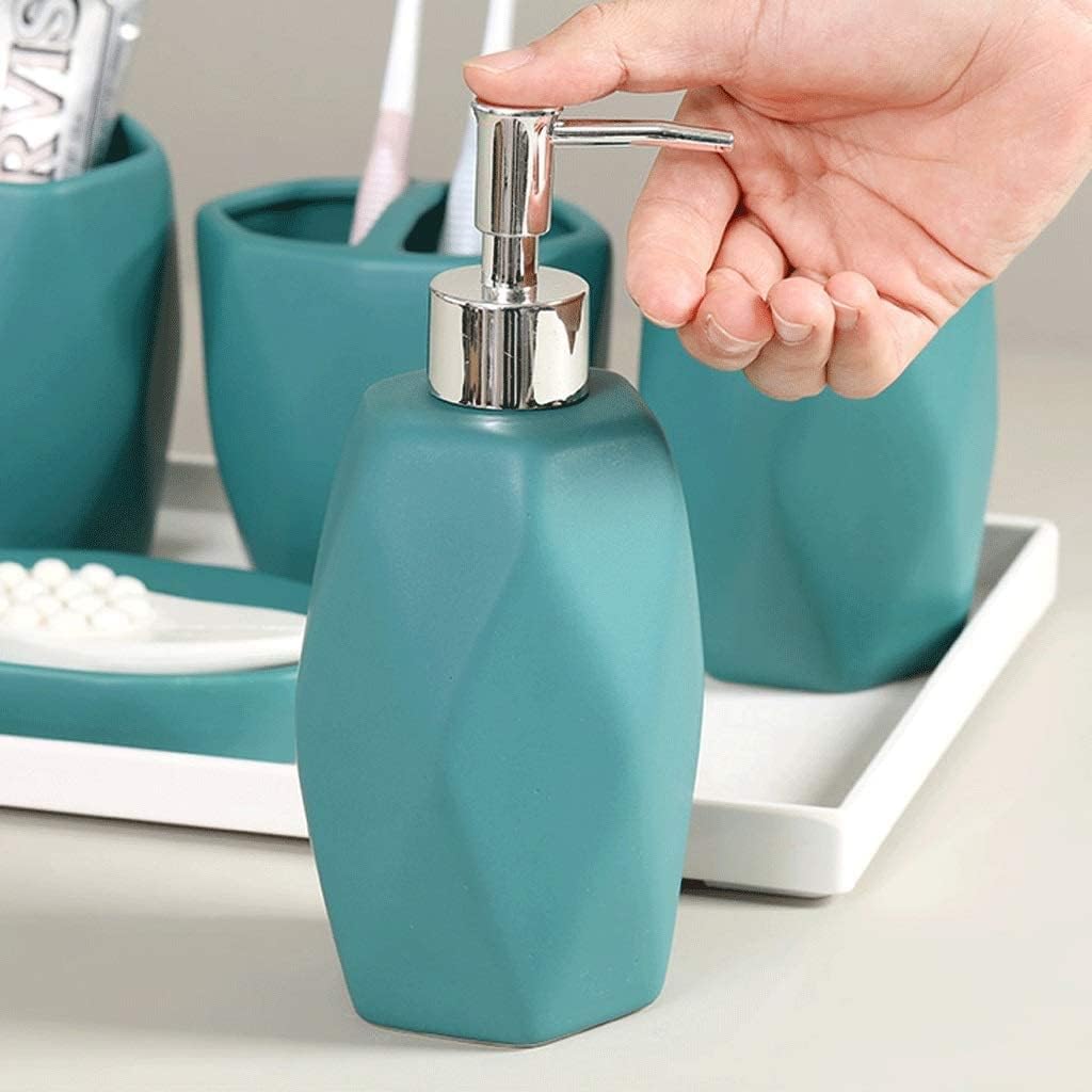 Bathroom Accessory Set Bathroom Accessories Set Ceramic Soap Dispenser Round Bathroom Accessories Set 5 Pieces Toothbrush Holder Mouthwash Cups Soap Dish Bath Accessory Set,Blue,6 Pieces