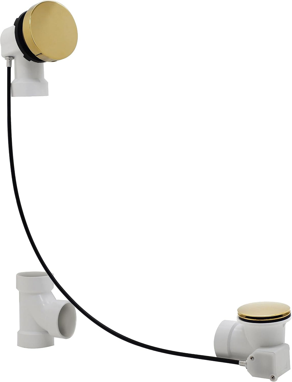 Westbrass D50P35SRE-01 35' Cable Drive Bathtub Drain Trim with Rotary Overflow Cover Knob, Pop-Up Stopper Sch. 40 PVC Fittings, Polished Brass