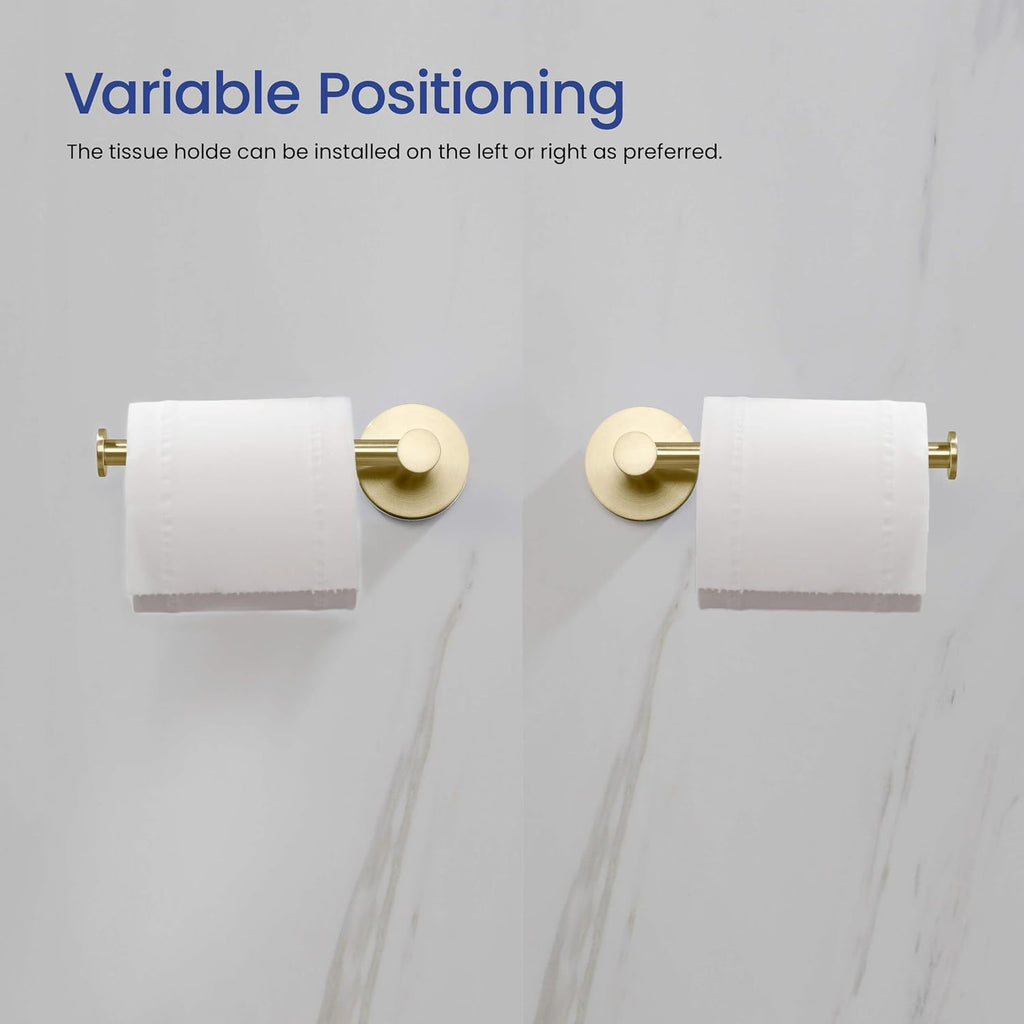 KIBI 5-Piece Bathroom Hardware Set – Wall Mounted Circular Bathroom Accessories Kit with 18 Inch Towel Bar, Towel Ring, Toilet Paper Holder & 2 Robe Hooks – Brushed Gold