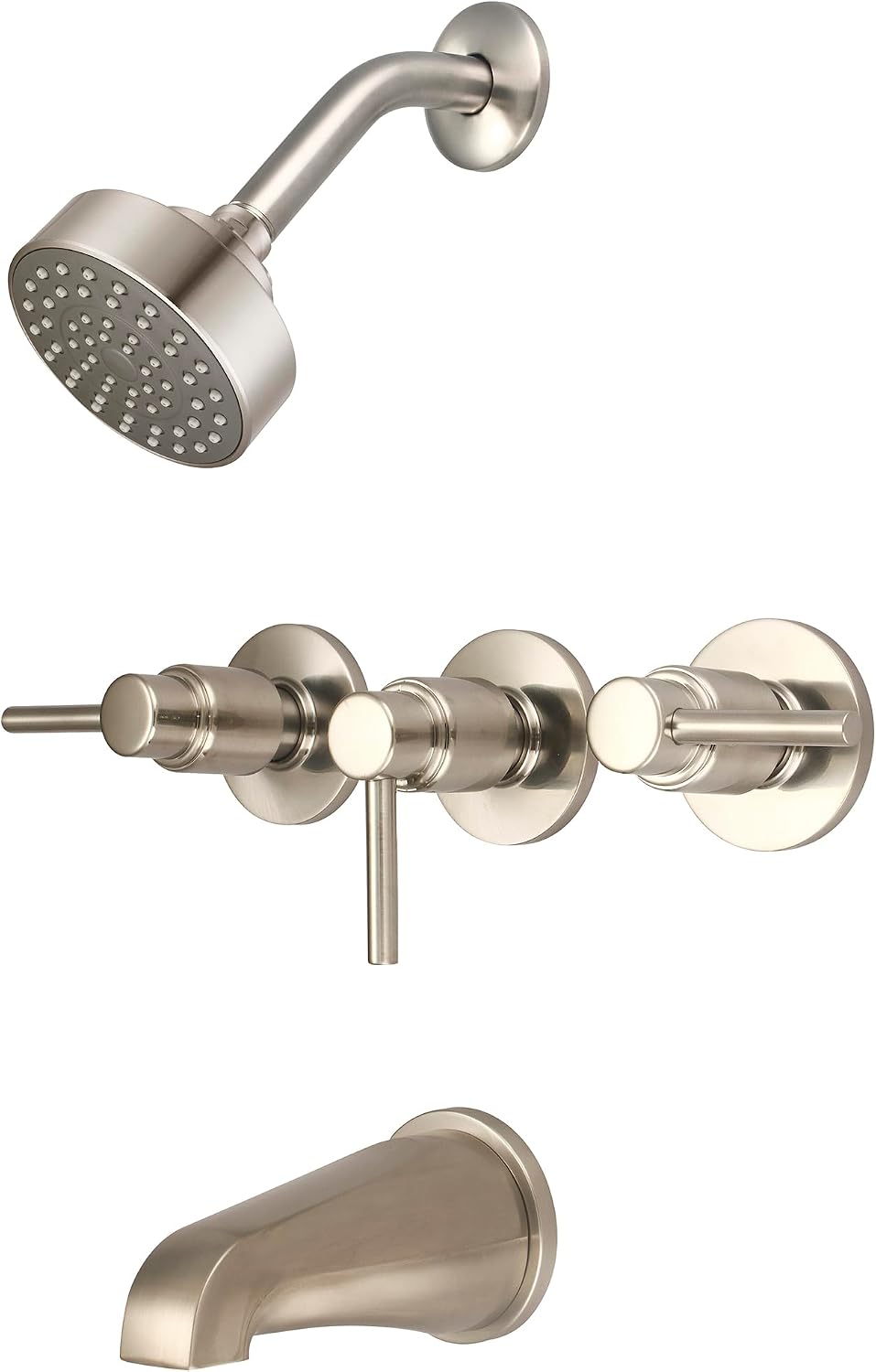 Central Brass 8968-M1-BN Brass Single Function Standard Showerhead Three Handle Tube & Shower Set in Brushed Nickel
