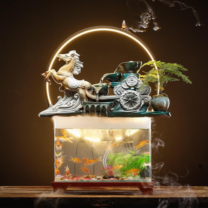 GUERNSEY Tabletop Fountain Tabletop Fountain Chinese Style Flowing Water Ornaments Landscape Fish Tank Living Room Small Fountain Waterfall Office Creative Decoration Indoor Fountain