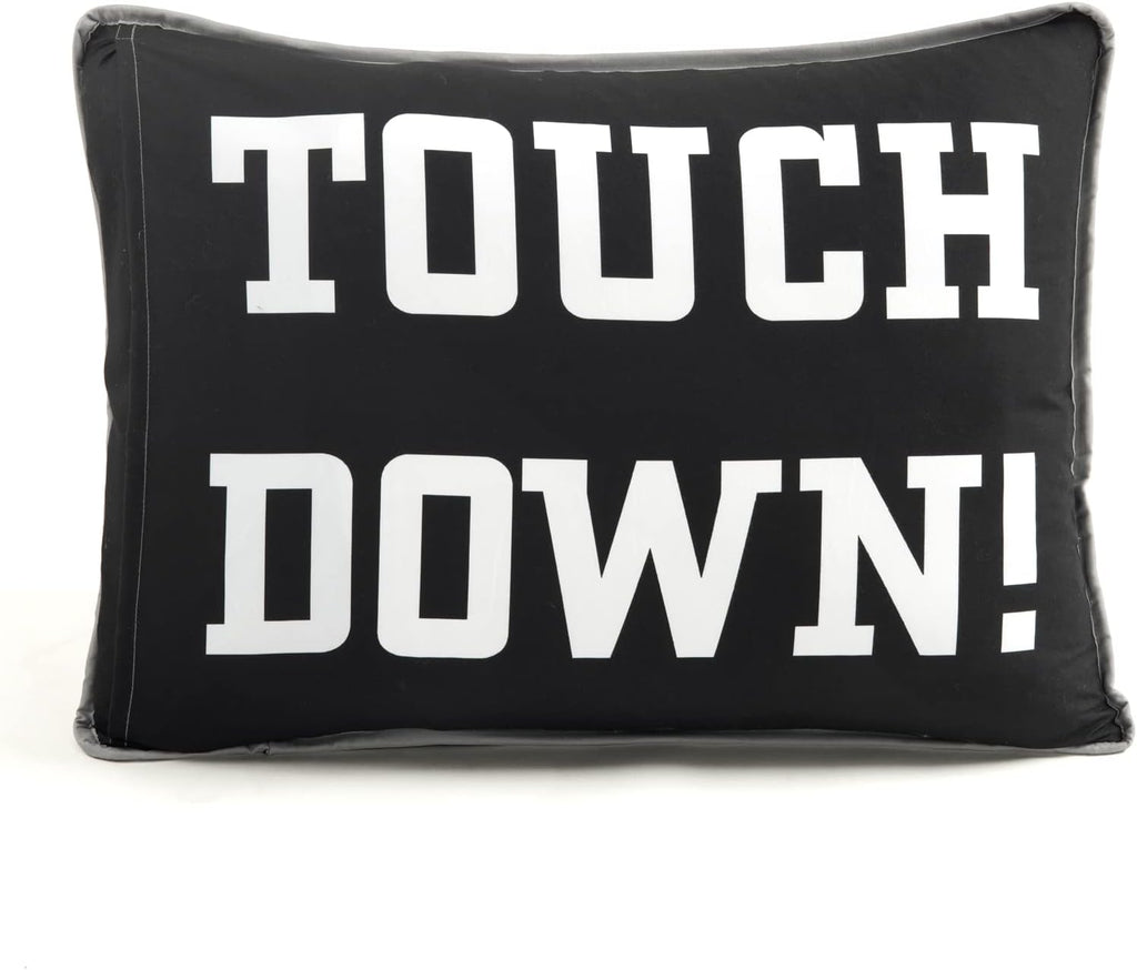 Lush Decor American Football Reversible Quilt Twin Size 4 Piece Set Gray & Black - Toddler Bedding Set Twin Quilt - Kids Bedroom Football Decor