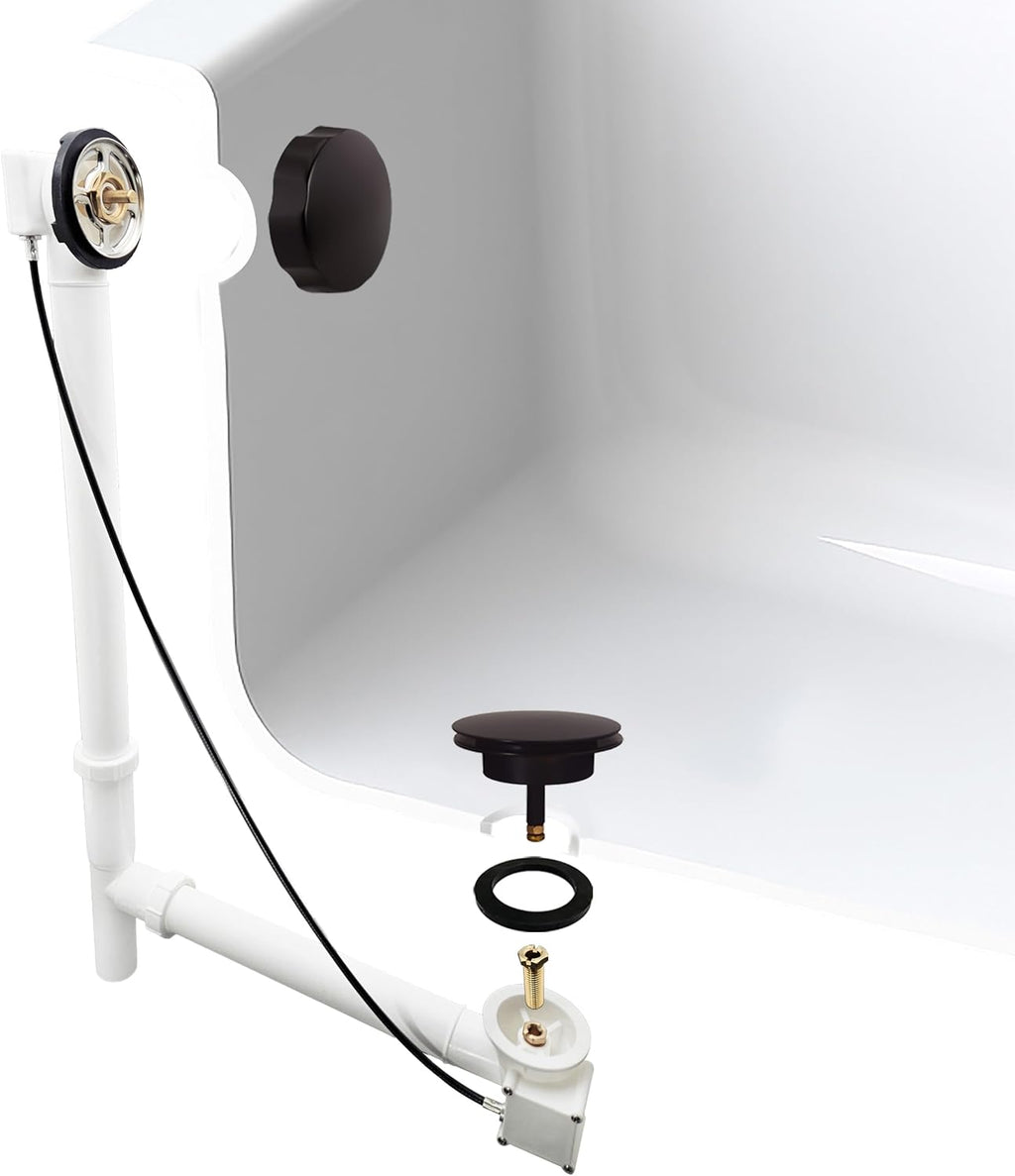 Westbrass D50P27TLE-12 27' Cable Drive Standard Bath Drain Trim Kit with Rotary Overflow Cover Knob, Pop-Up Stopper and Poly Tubular Pipes & Fittings, Oil Rubbed Bronze (12-Pack)