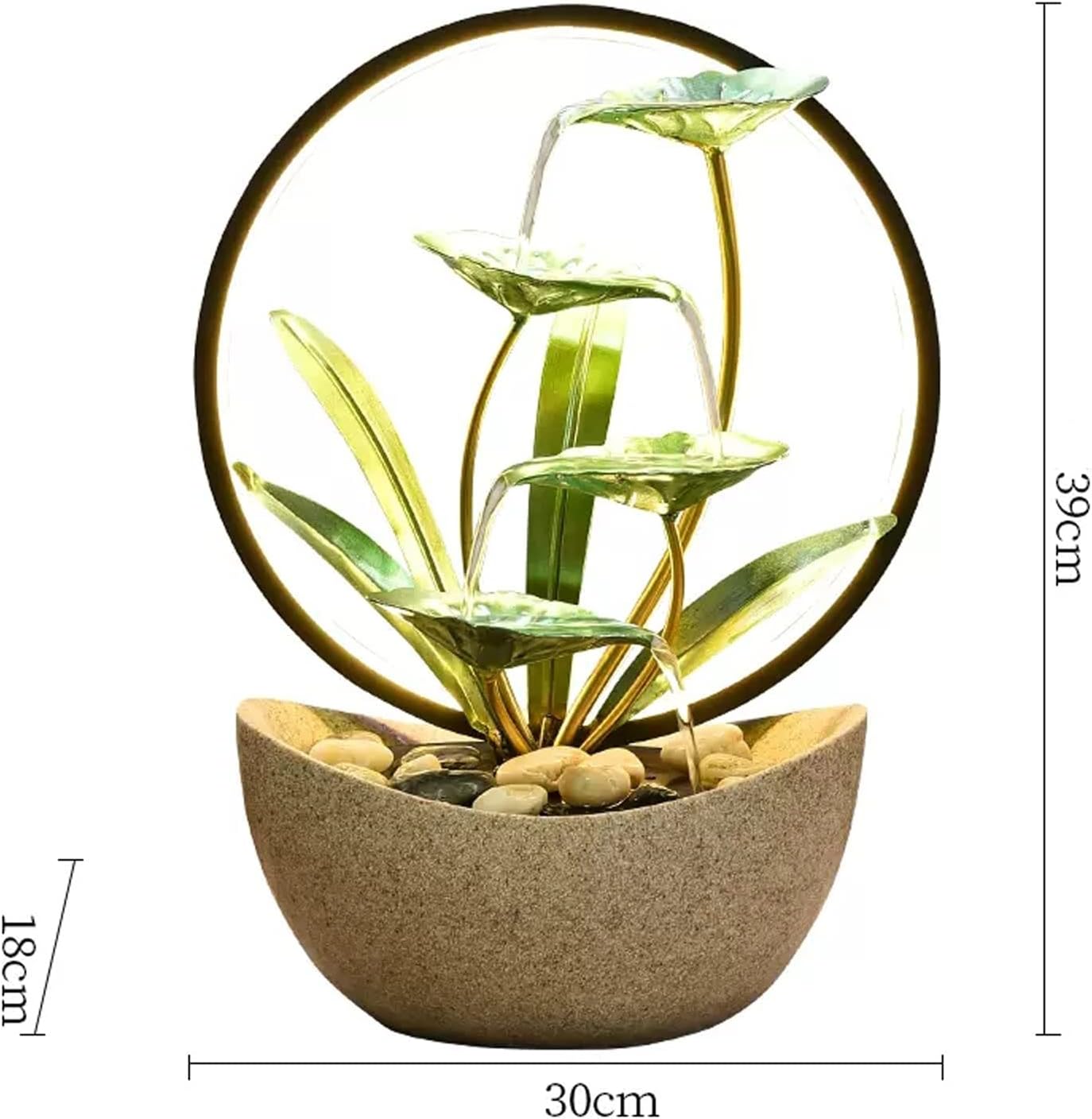 HIHELO Desktop Fountain Tabletop Fountain Indoor Lotus Leaf Leisure Fountain Tabletop Waterfall Decorative Fountain with Round Scene Lights Water Fountain Outdoor