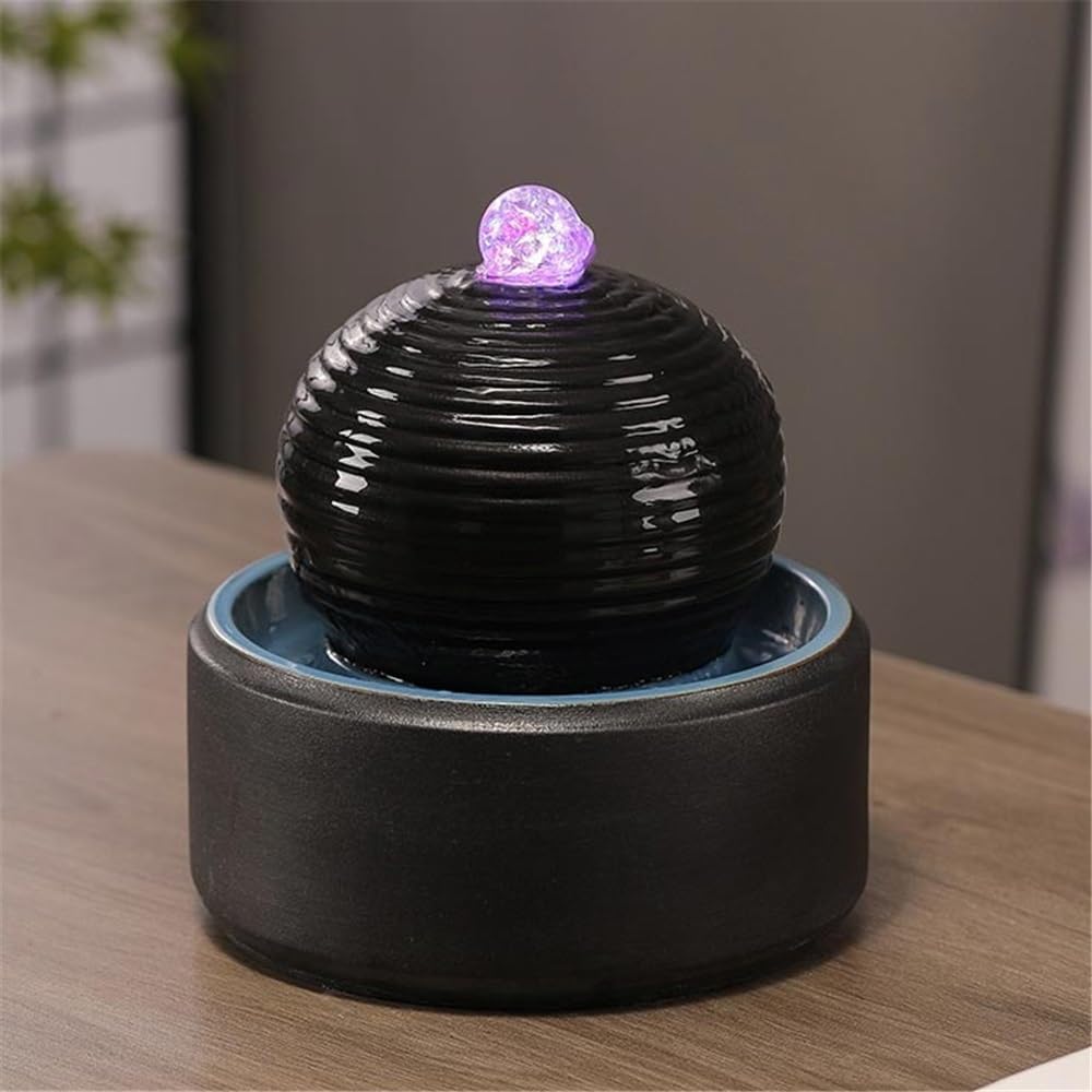Tabletop Indoor Mini Ceramic Tabletop Fountain Modern Water for Living Room Decor(Blue)