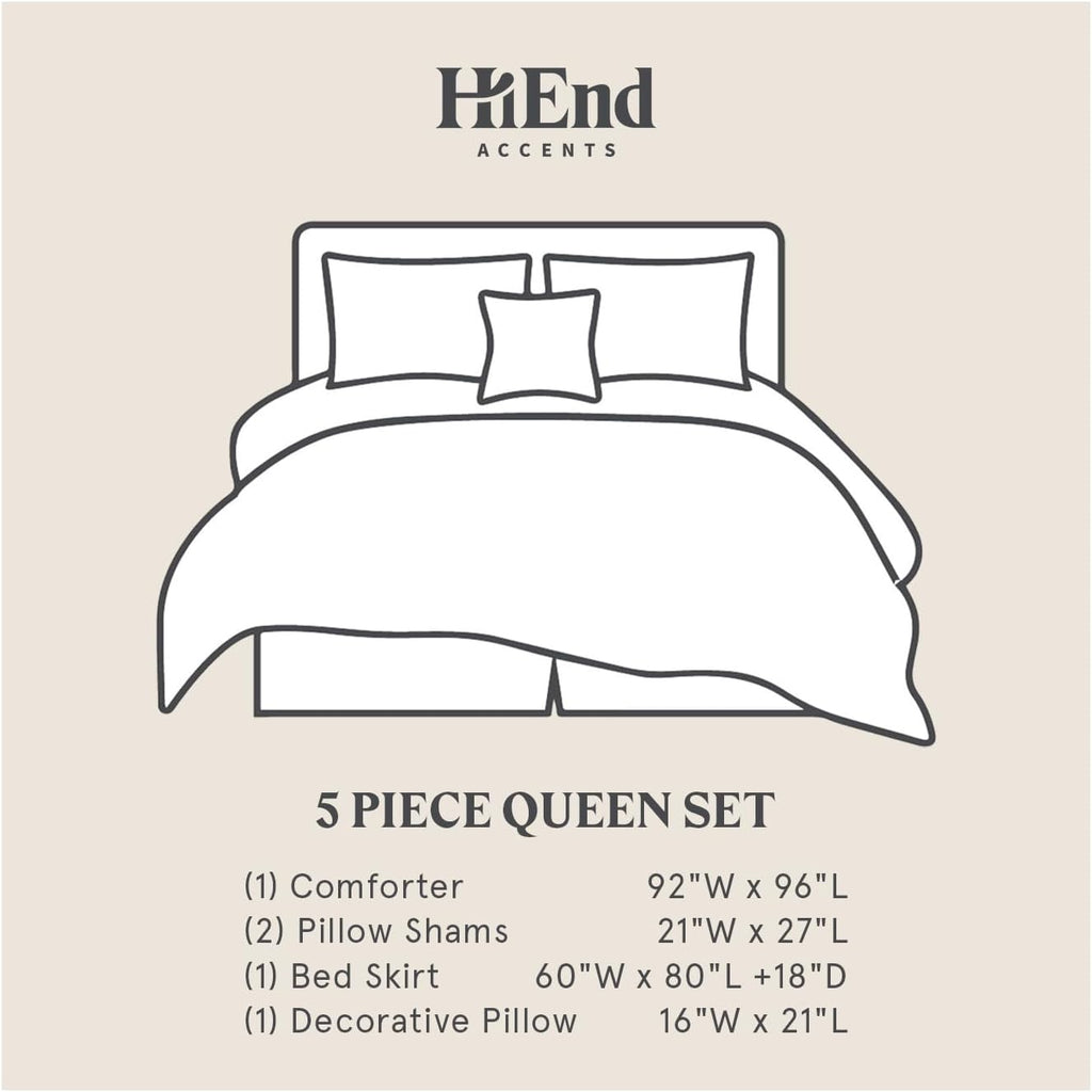 HiEnd Accents Ashbury 5 Piece Comforter Set, Queen Size, Tweed Tan and Black, Rustic Cabin Lodge Luxury Bedding Set, 1 Comforter, 1 Bed Skirt, 2 Pillow Shams, 1 Plaid Accent Pillow
