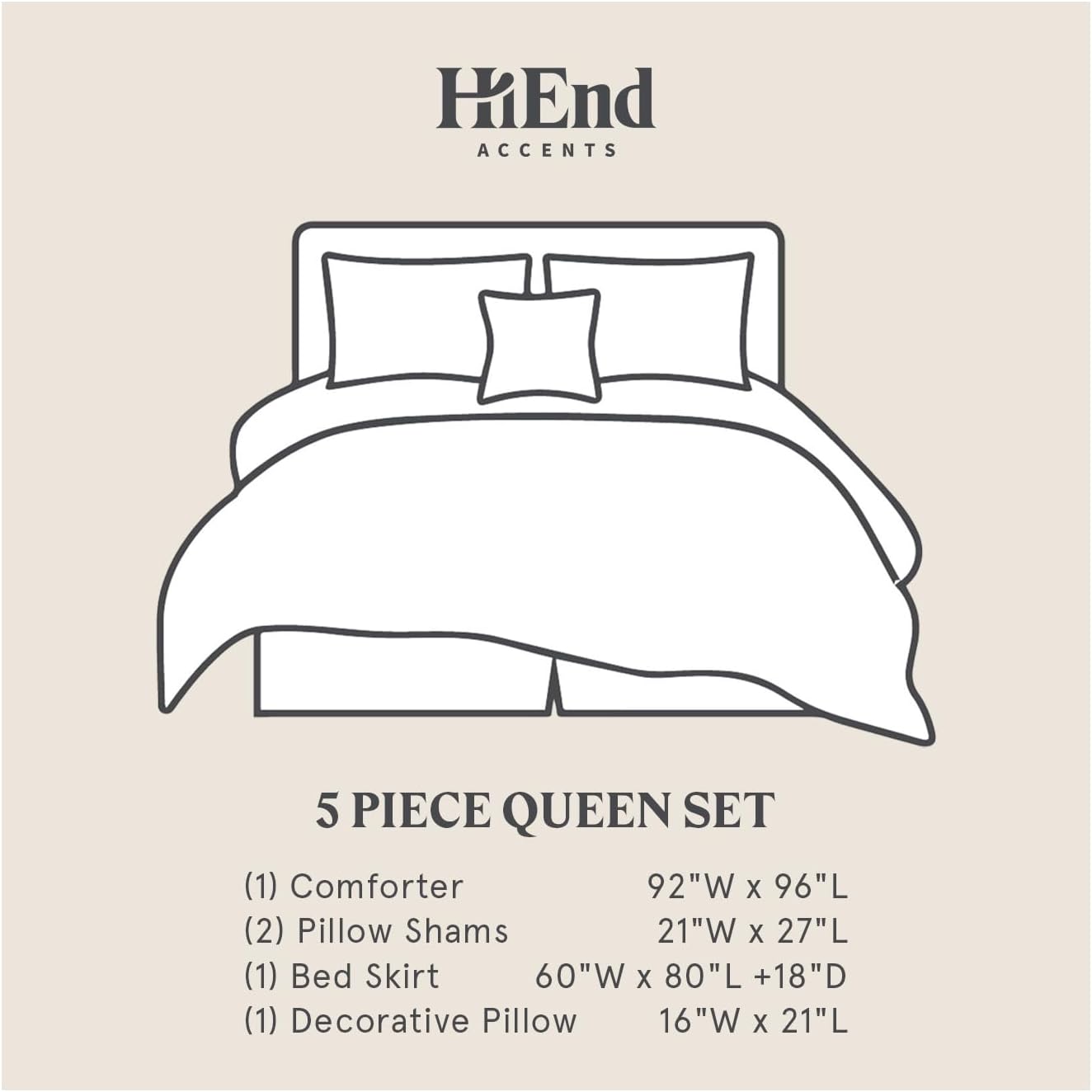 HiEnd Accents Ashbury 5 Piece Comforter Set, Queen Size, Tweed Tan and Black, Rustic Cabin Lodge Luxury Bedding Set, 1 Comforter, 1 Bed Skirt, 2 Pillow Shams, 1 Plaid Accent Pillow