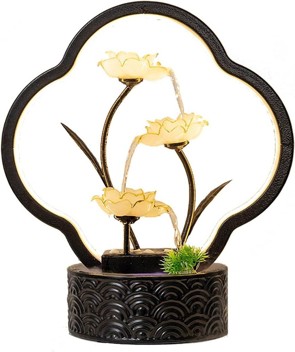 HIHELO Indoor Tabletop Waterfall Fountain Tabletop Fountain with Light Ceramic Circulating Water Fountain Decoration Home Living Room Interior Creative Desktop Landscape Meditation Fountain