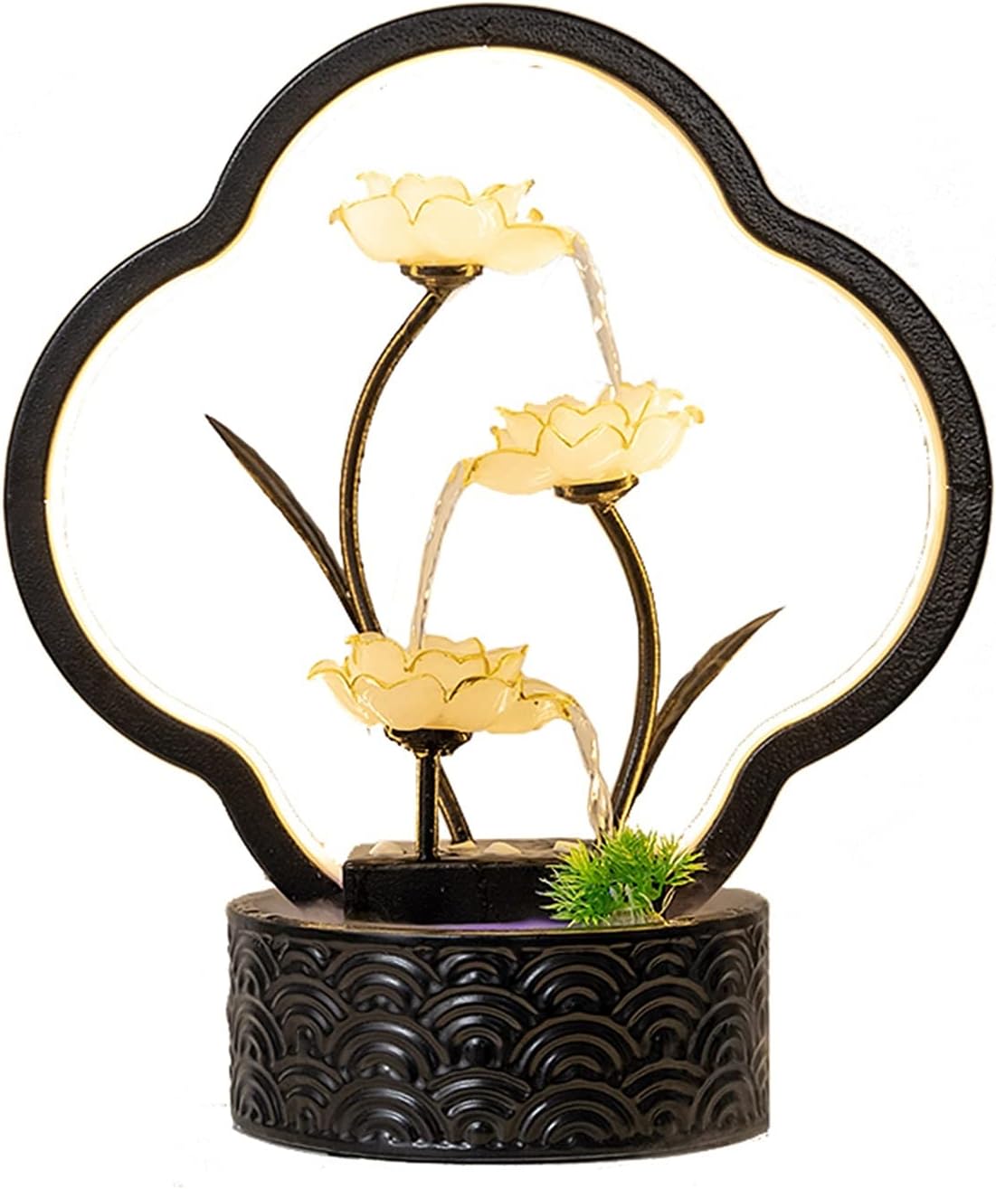 HIHELO Indoor Tabletop Waterfall Fountain Tabletop Fountain with Light Ceramic Circulating Water Fountain Decoration Home Living Room Interior Creative Desktop Landscape Meditation Fountain