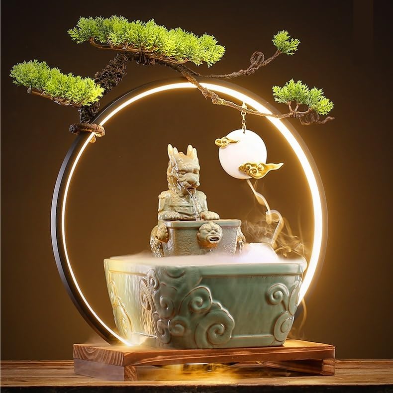 GUERNSEY Tabletop Fountain Tabletop Fountain Creative Ceramic Circulating Water Fountain Humidifier Home Living Room Fortune Office Decoration Indoor Fountain