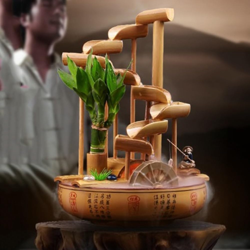 GRFIT Indoor Fountain Tabletop Relaxation Fountain with Flowing Water Wheel Decoration Table Fountain