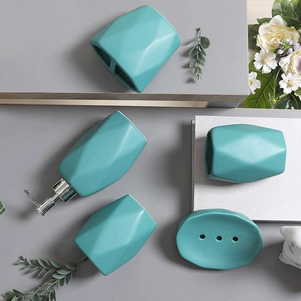 Bathroom Accessory Set Bathroom Accessories Set Ceramic Soap Dispenser Round Bathroom Accessories Set 5 Pieces Toothbrush Holder Mouthwash Cups Soap Dish Bath Accessory Set,Blue,6 Pieces