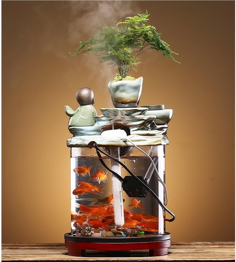 GUERNSEY Tabletop Fountain Tabletop Fountain Creative Ceramic Fish Tank Living Room Fountain Desktop Flowing Water Ornaments Small Home Circulation Fish Tank Indoor Fountain