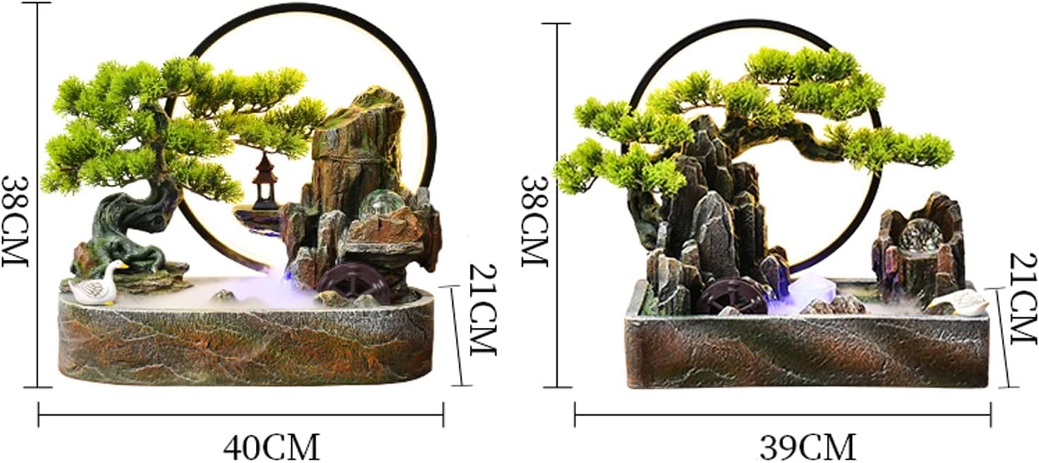 Indoor Fountains Tabletop Water Fountain Artificial Bonsai Tree Design Indoor Resin Waterfalls Fountains Decorative Tabletop Fountain with LED Light Best Home Gifts for Parents or Friends Indoor Water