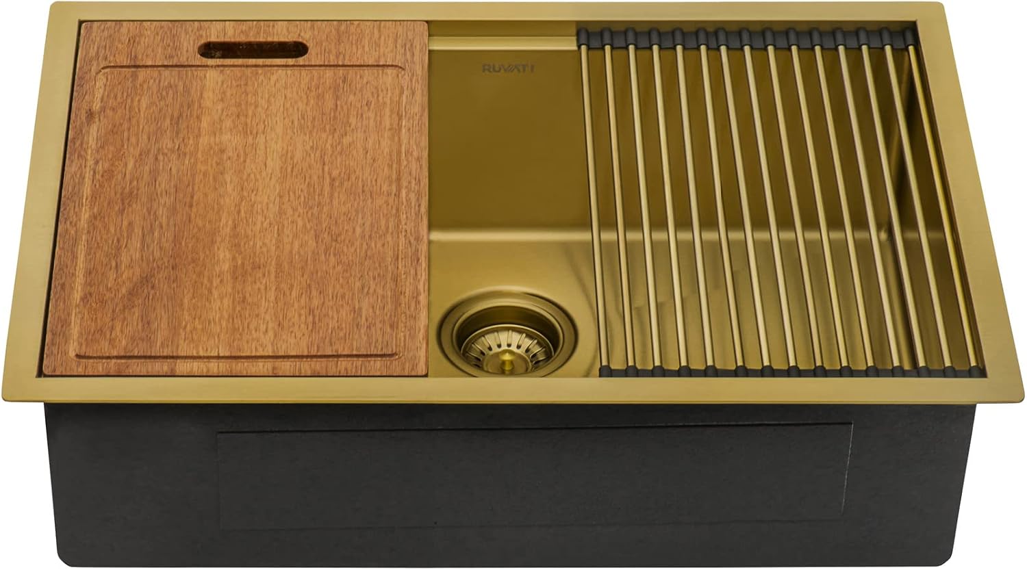 Ruvati 30-inch Polished Brass Matte Gold Workstation Undermount Kitchen Sink Single Bowl - RVH6530GG