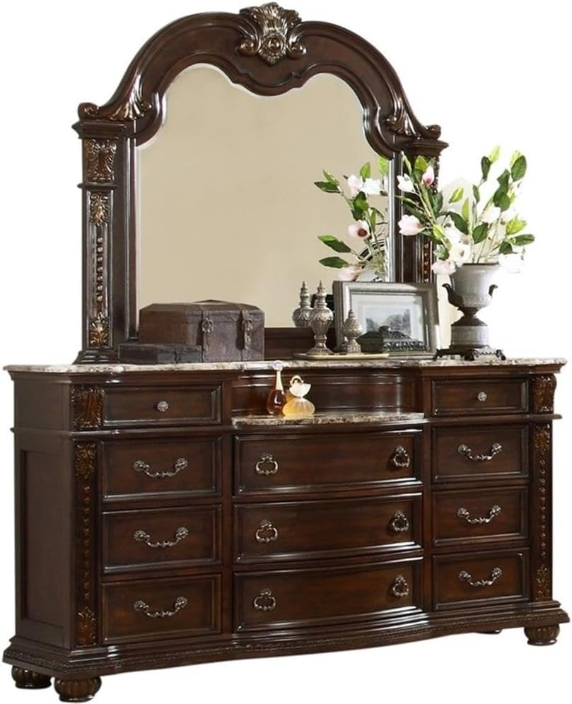 Roma Traditional Style Queen 4 Pc Bedroom Set Made with Wood in Dark Walnut