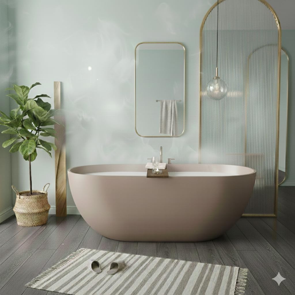 Premium 59' Solid Surface Freestanding Bathtub, Upgraded Oval Stone Resin Tub with Overflow and Pop-up Drain, Matte Grey Coffee