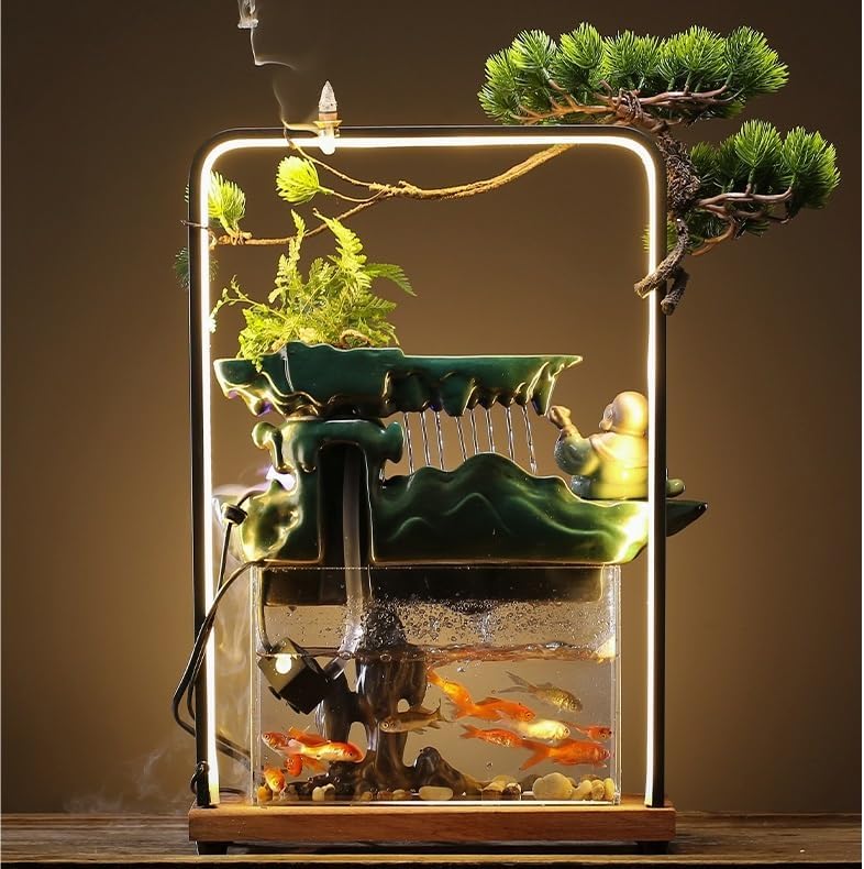 GUERNSEY Tabletop Fountain Tabletop Fountain Rockery Fountain Indoor Bonsai Crafts Small Fish Tank Living Room Flowing Water Wealth Ornaments Indoor Fountain