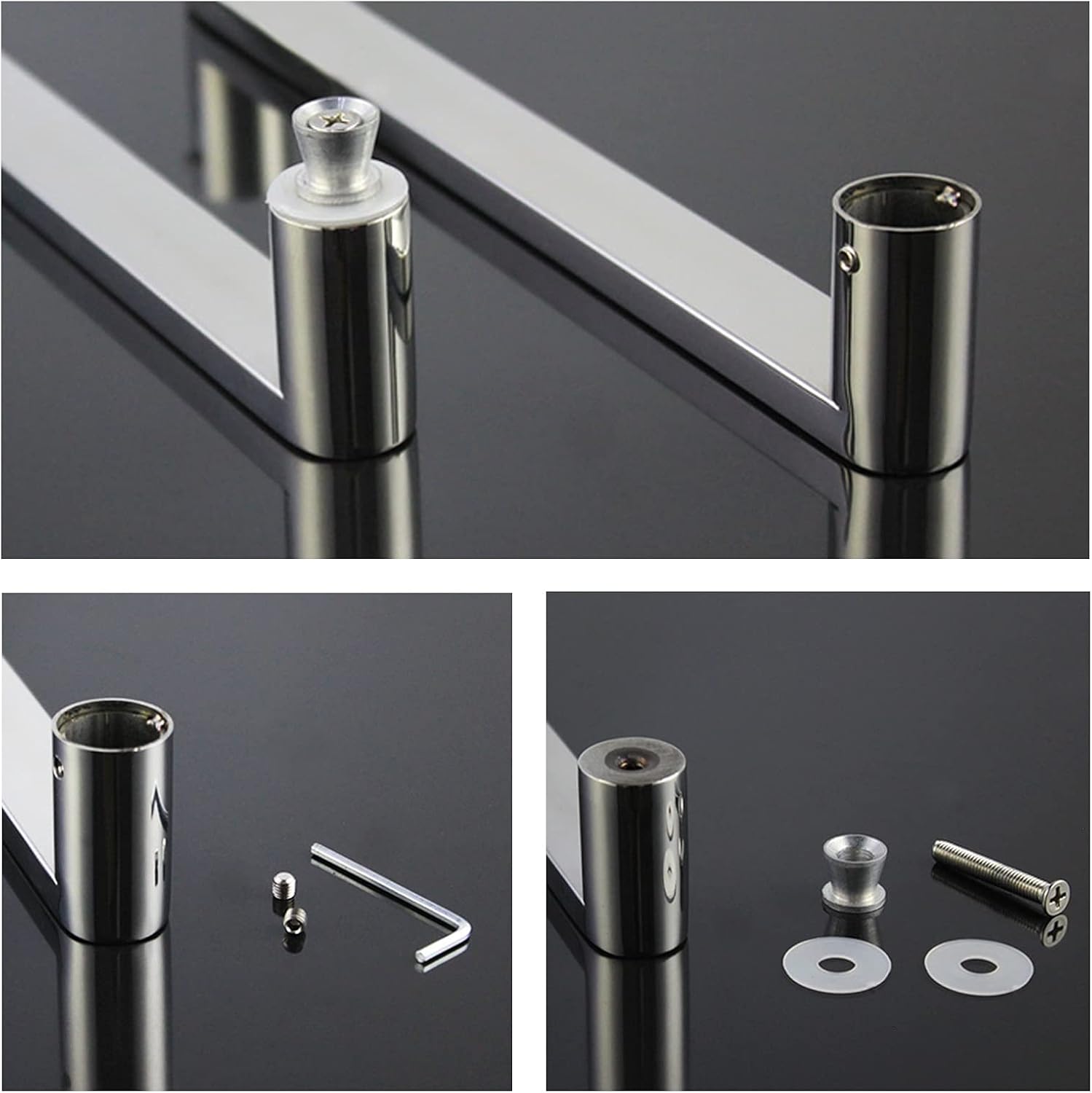 Shower Door Handle Glass Door Handle,Stainless Steel Polished Chrome Push and Pull Glass Door Handle Household Glass Door Hardware Accessories (Chrome 165mm)