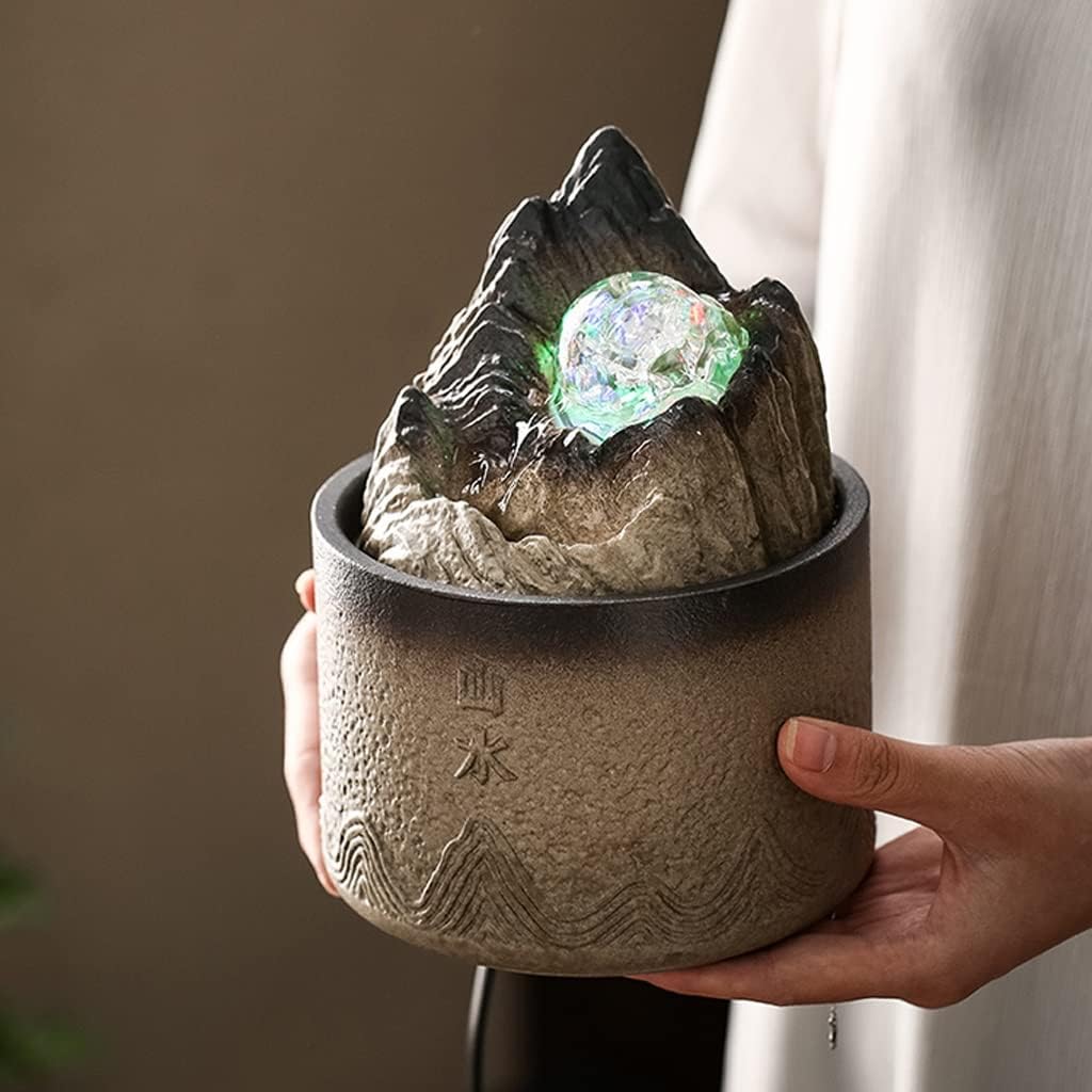 HIHELO Desktop Fountain Tabletop Fountain Ceramic Circulating Flow Fountain Ornament Living Room Entrance Office Desktop Fountain with Rolling Ball Water Fountain Outdoor (Color : C)