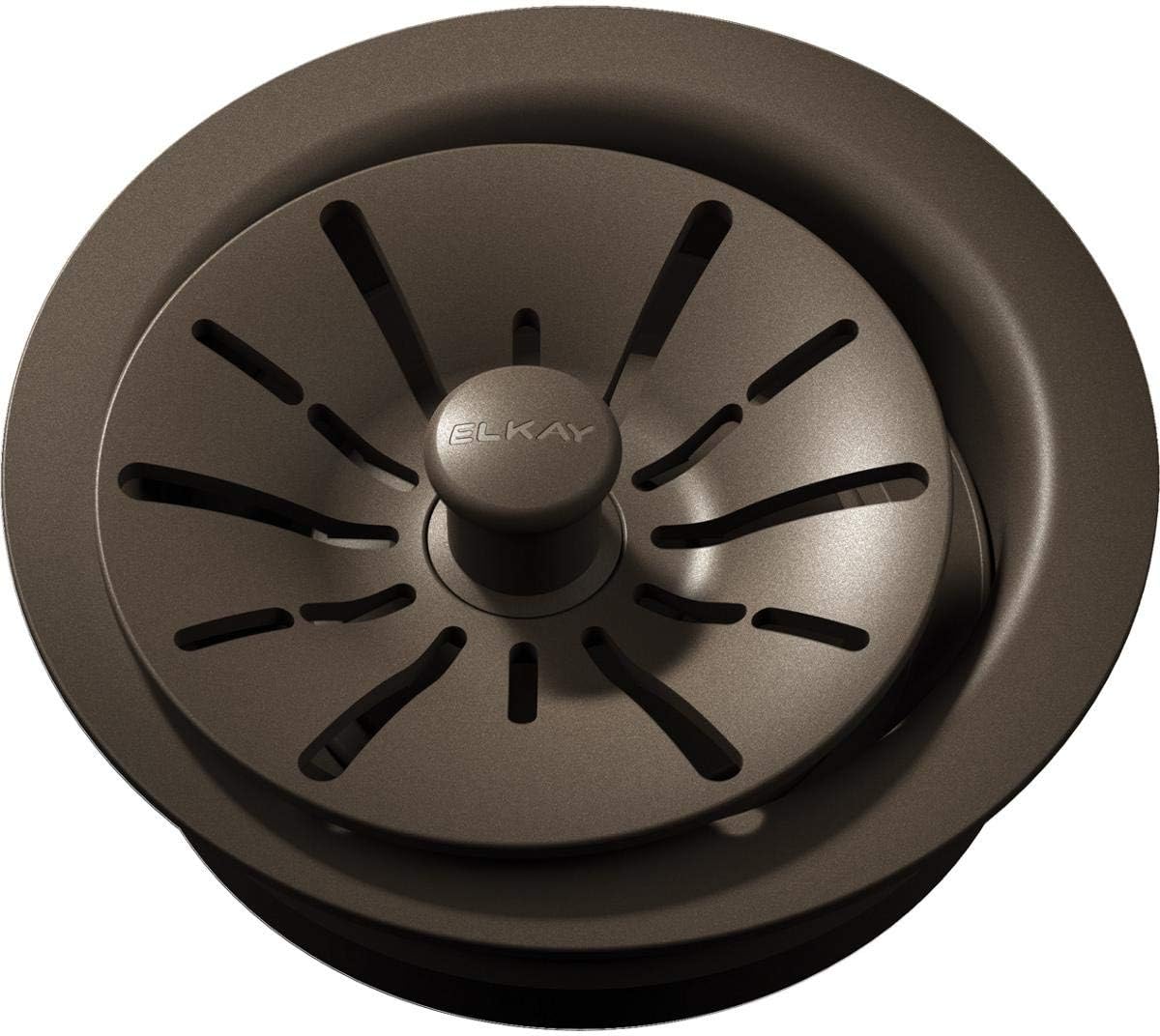Elkay Quartz Perfect Drain 3-1/2' Polymer Disposer Flange with Removable Basket Strainer and Rubber Stopper Chestnut