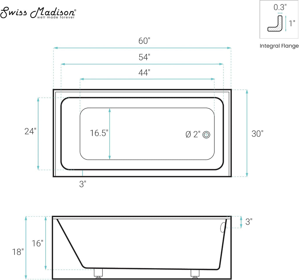 Voltaire 60' x 30' Right Drain Skirted Soaking Bathtub with Apron ADA Height in Glossy White