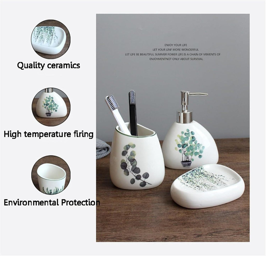 Bathroom Accessories Set Soap Dispenser Set White Bathroom Accessory Sets with Toothbrush Cup Dish Holder for Apartment Dormitory Victorian Decor(Green a)
