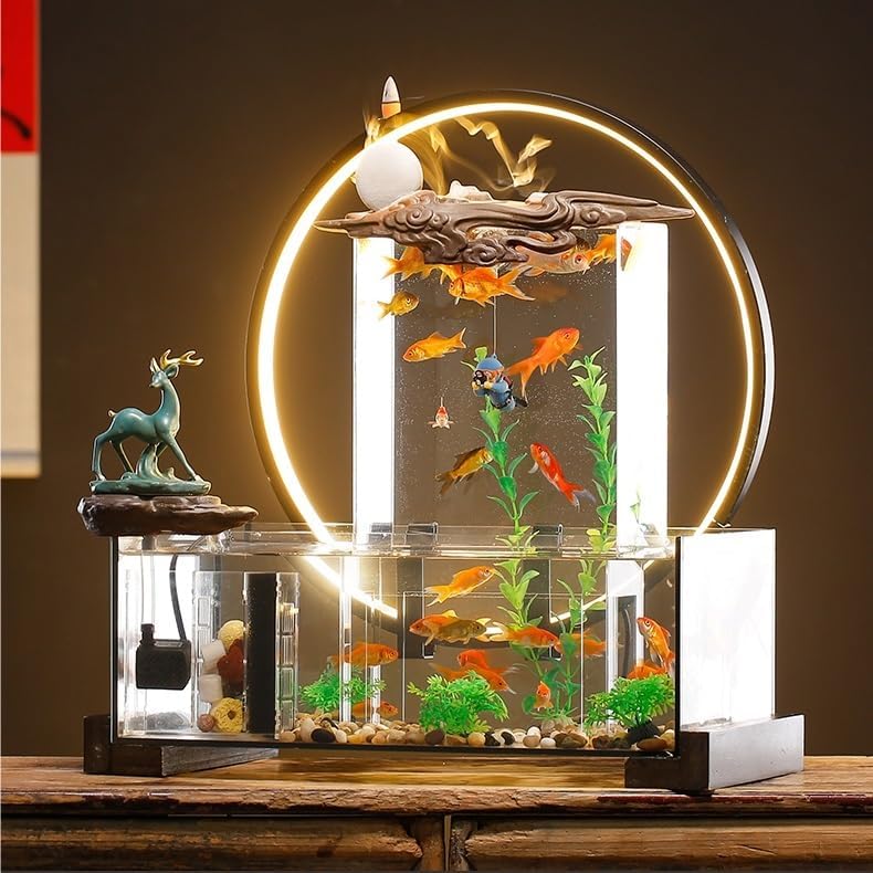 GUERNSEY Tabletop Fountain Tabletop Fountain Creative Fish Tank Rockery Water Fountain Ornaments Home Living Room Desktop Decoration Indoor Fountain