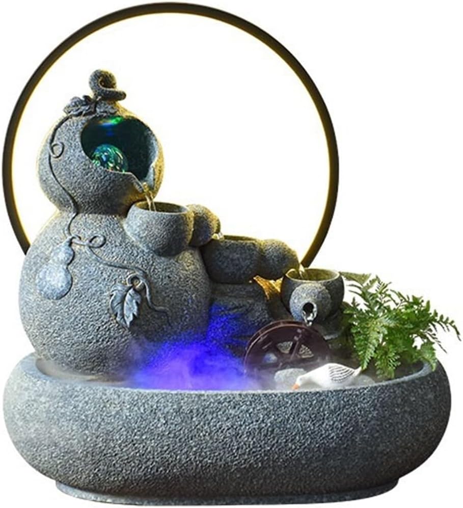 Tabletop Fountain Water Feature Small Waterfall Fountains, Desktop for Meditation Relaxation Decor(Blue)