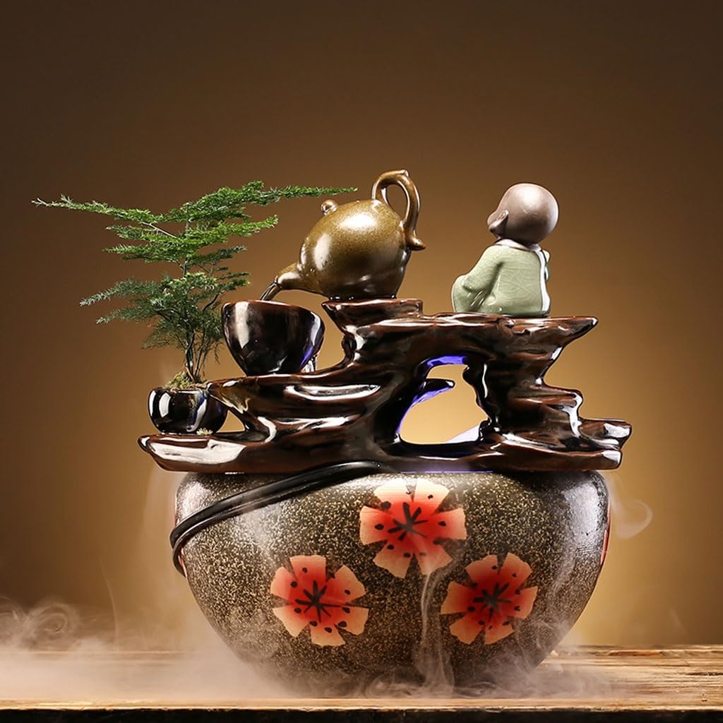 GUERNSEY Tabletop Fountain Tabletop Fountains Creative Flowing Water Ceramic Desktop Fountain Ornaments Chinese Style Home Living Room Desktop Decorative Fountain Indoor Fountain