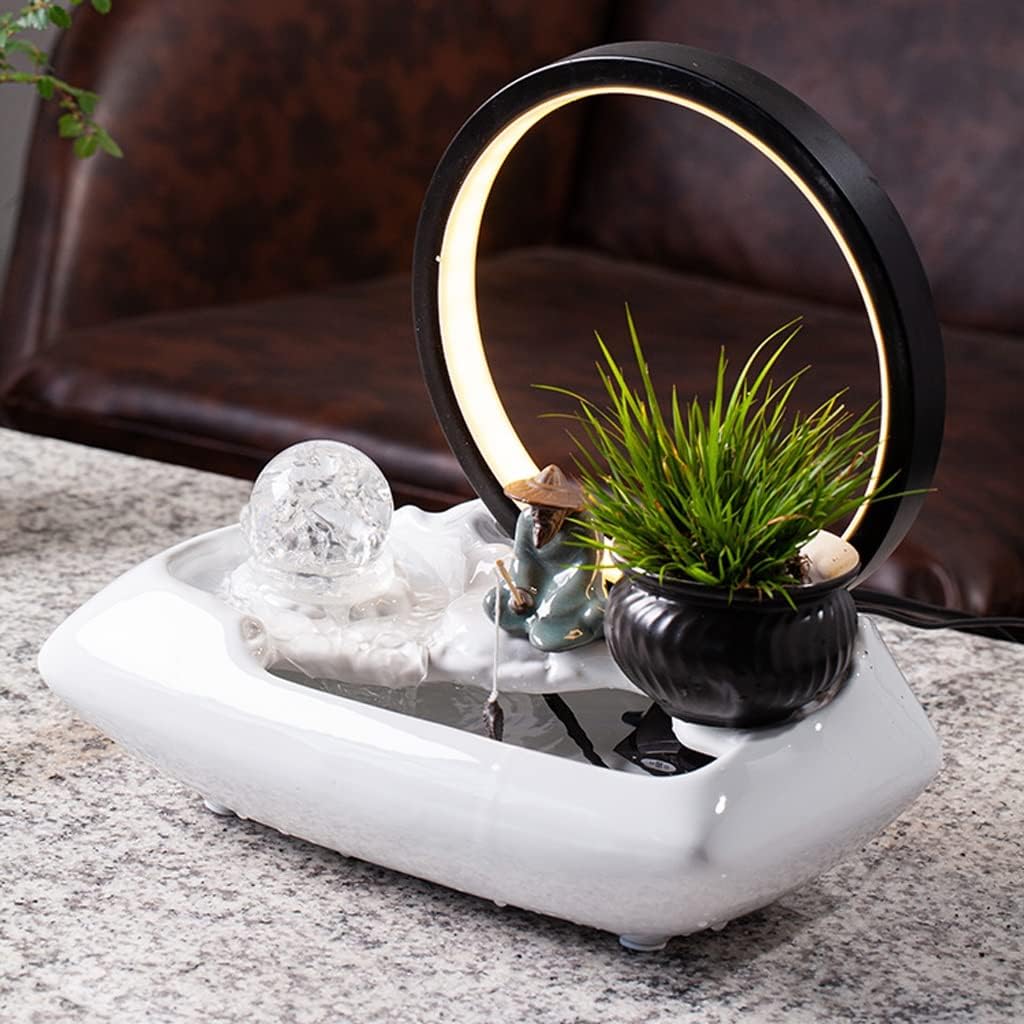 HIHELO Tabletop Fountain Tabletop Fountain Creative Living Room Ceramic Flowing Water Ornament Office Desktop Circulating Water Fountain Waterscape Indoor Fountain (Color : A)