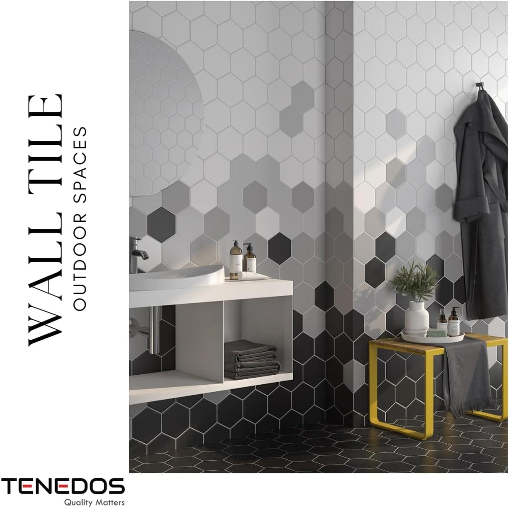 Tenedos Fusion Hexagon Matte 5x6 Hex Glazed Floor Wall Porcelain Tile Backsplash for Kitchen, Bathroom Shower, Accent Decor (Grey, Box of 20 Pieces)